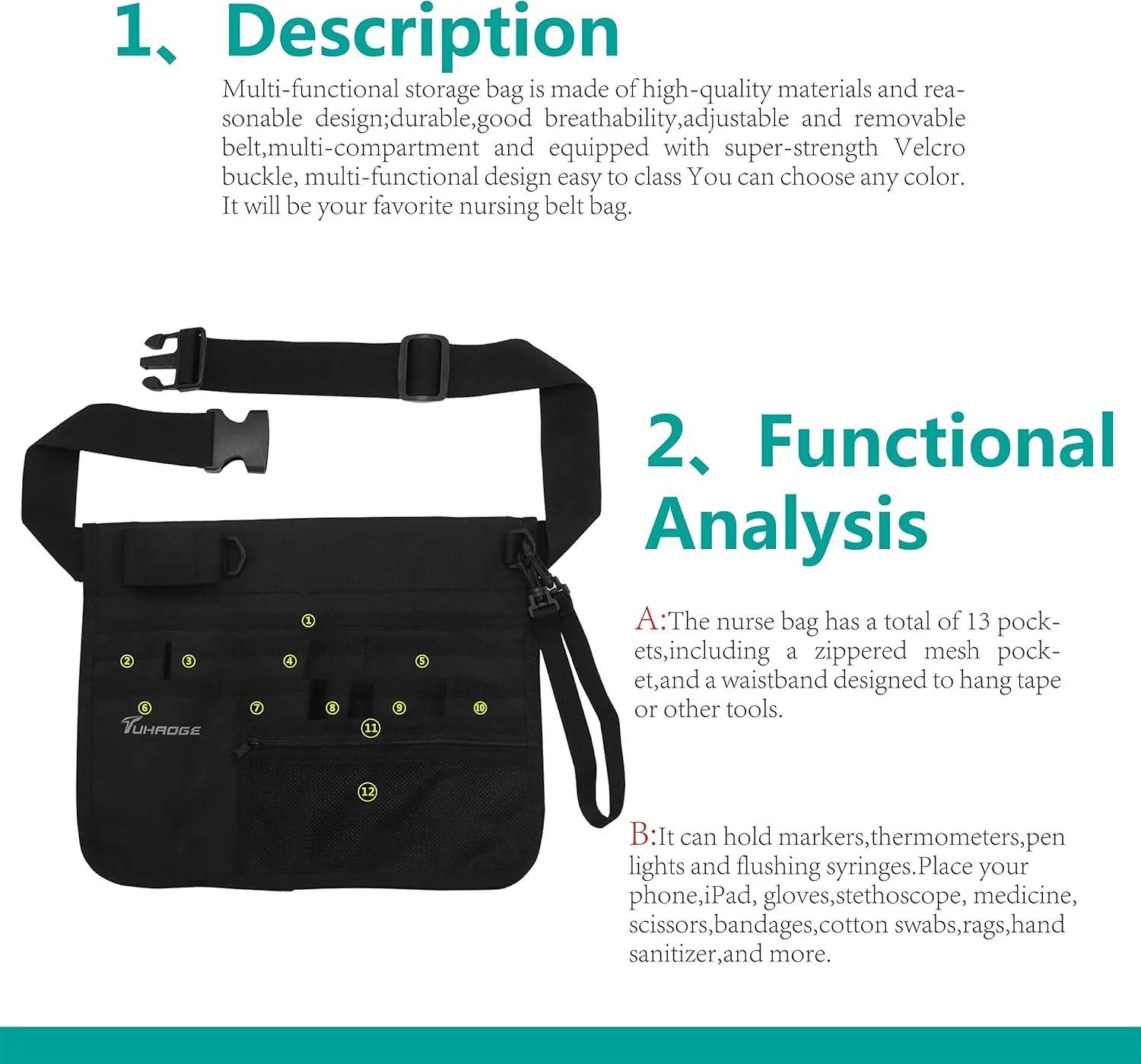 Nurse Storage Bag Multifunctional Nurse Storage Bag, Medical Kit Practical Waist Bag Nurse Pocket Storage Bag (Black)
