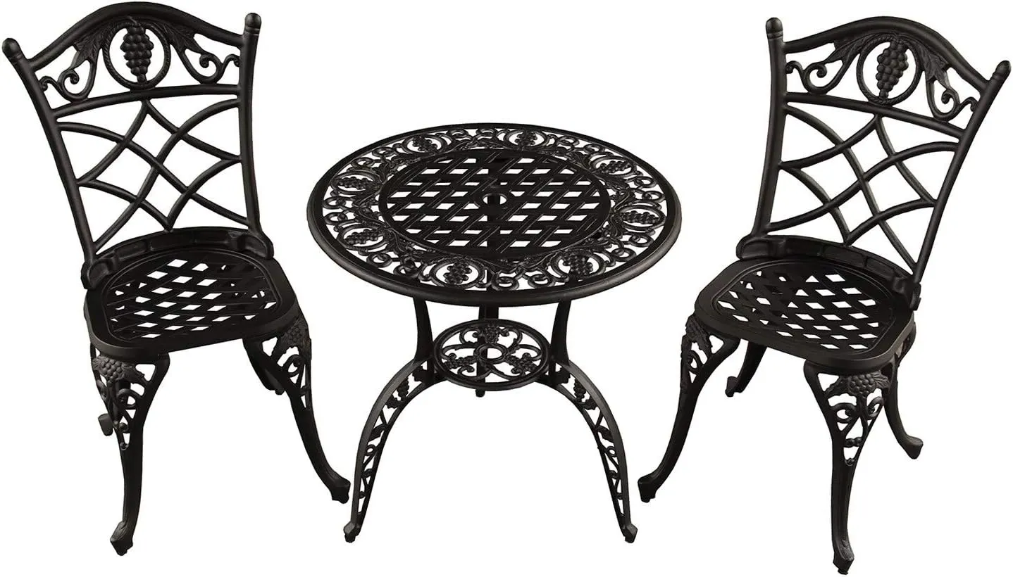 Oakland Living Grape Outdoor Patio Garden Aluminum 3 Piece Bistro Set in Sand Black