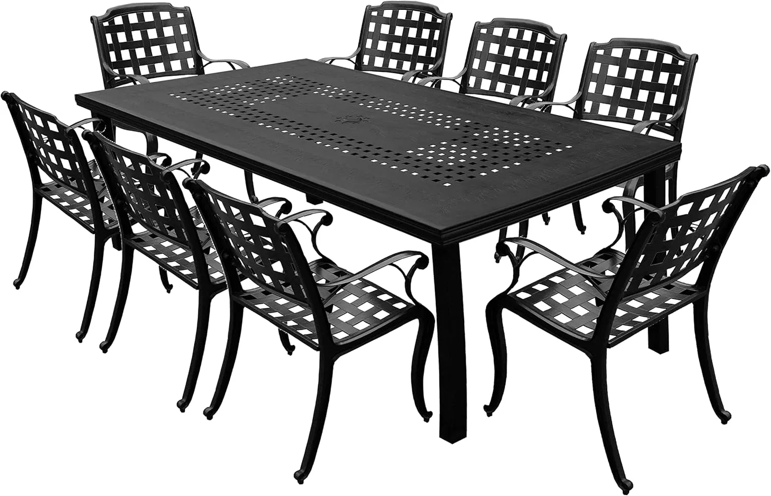 Oakland Living Modern Outdoor Mesh Lattice Aluminum 95-in Black Large Rectangular Patio Eight Arm Chairs Dining Set