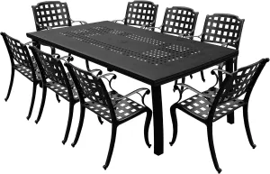 Oakland Living Modern Outdoor Mesh Lattice Aluminum 95-in Black Large Rectangular Patio Eight Arm Chairs Dining Set