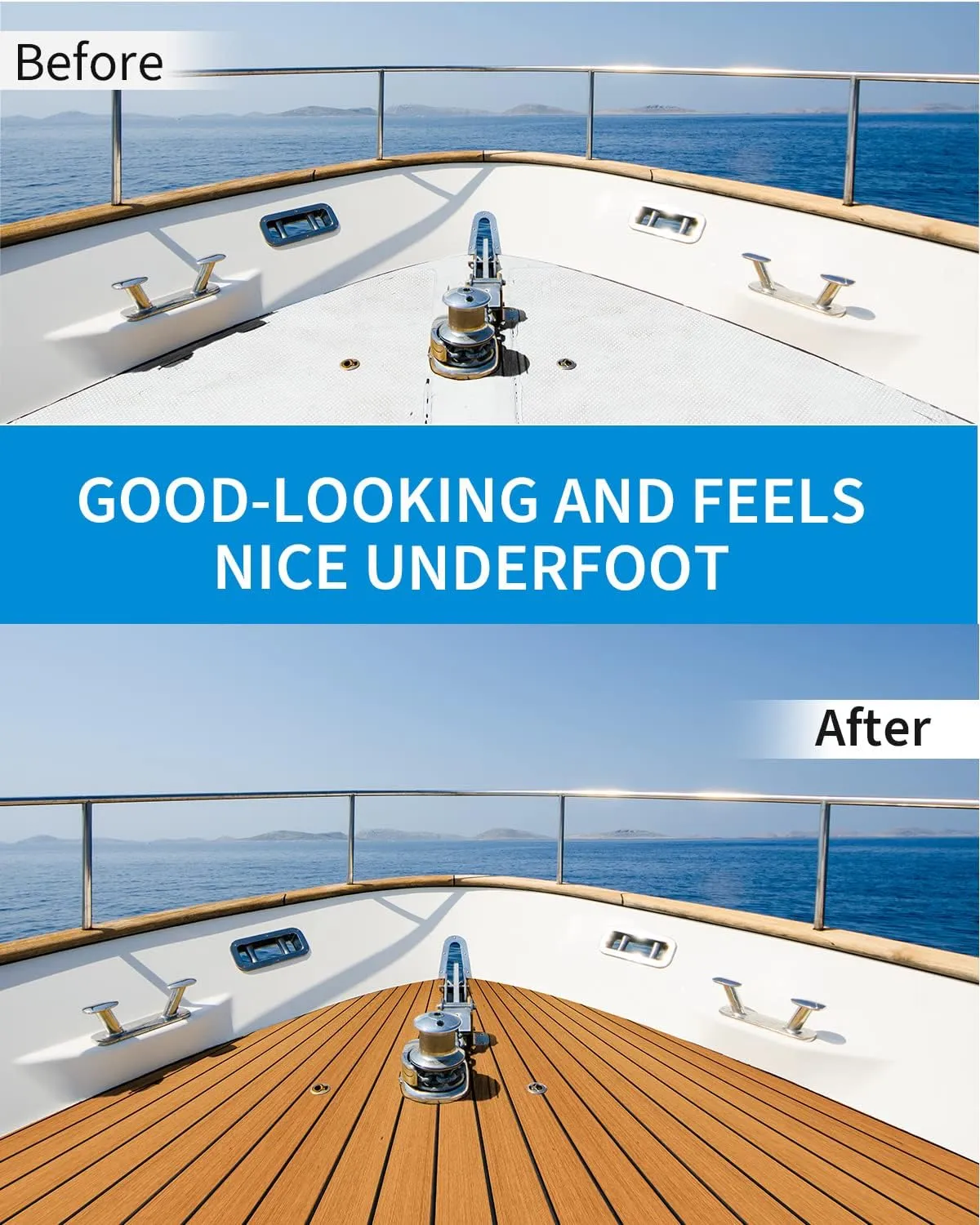OCEANBROAD EVA Foam Boat Flooring with 3M Adhesive Backing Marine Self-Adhesive Decking 96''x45.6''/36''/28.8''/16.8'', 48''x16.8'' Faux Teak Sheet for Jon Boats Swim Platform Helm Pad RV Floor