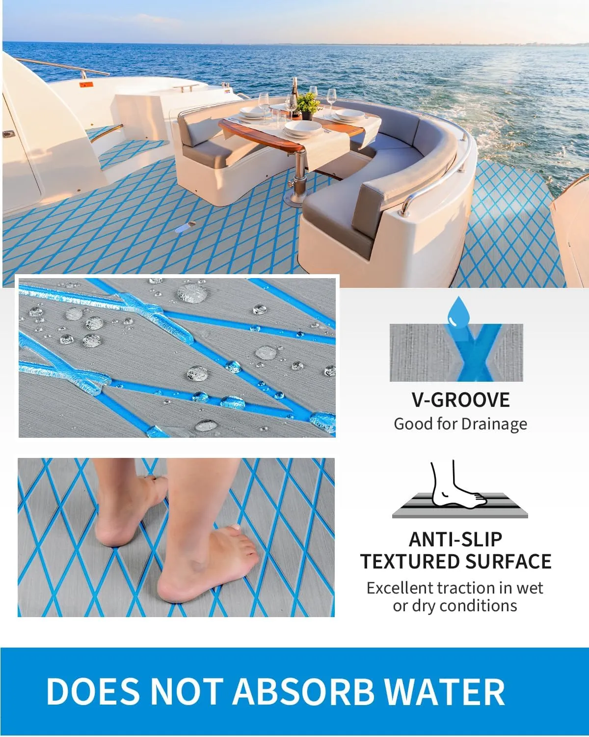 OCEANBROAD Self-Adhesive 96''x25''/15''/22.5''/35''/45'' Diamond Pattern Boat Flooring EVA Foam Marine Boat Decking Sheet Non-Slip Mat for Jon Motor Boats Yacht Helm Pad RV Floor