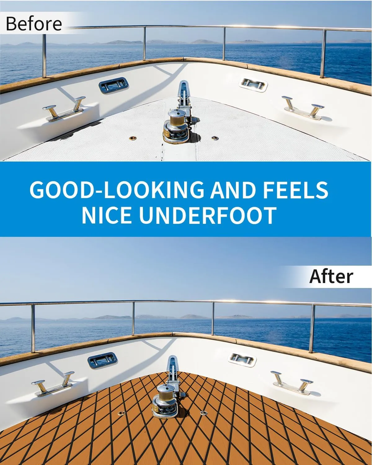 OCEANBROAD Self-Adhesive 96''x34.5''/44.5 Diamond Pattern Boat Flooring EVA Foam Marine Boat Decking Sheet Non-Slip Mat for Jon Motor Boats Yacht Helm Pad RV Floor