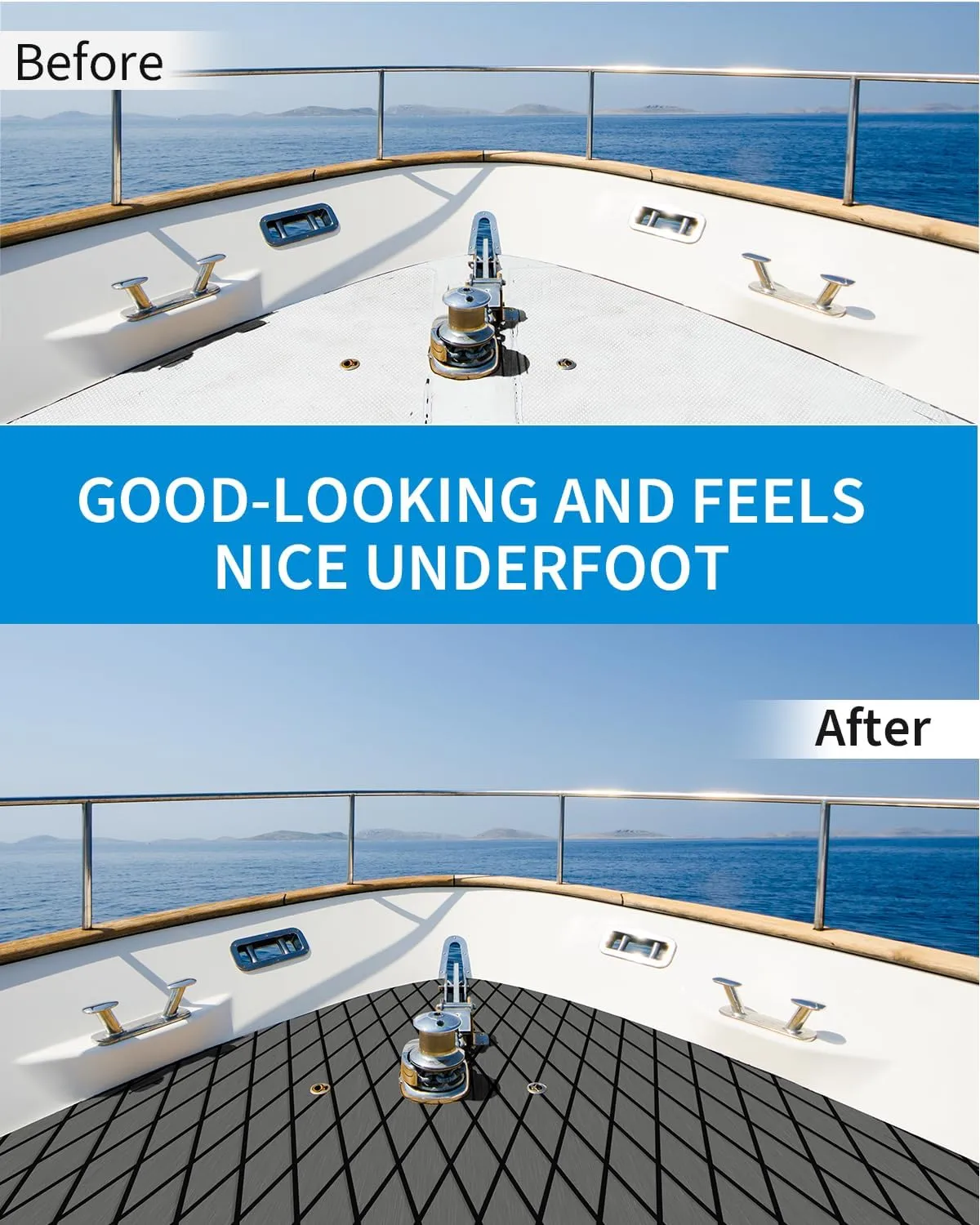 OCEANBROAD Self-Adhesive 96''x34.5''/44.5 Diamond Pattern Boat Flooring EVA Foam Marine Boat Decking Sheet Non-Slip Mat for Jon Motor Boats Yacht Helm Pad RV Floor