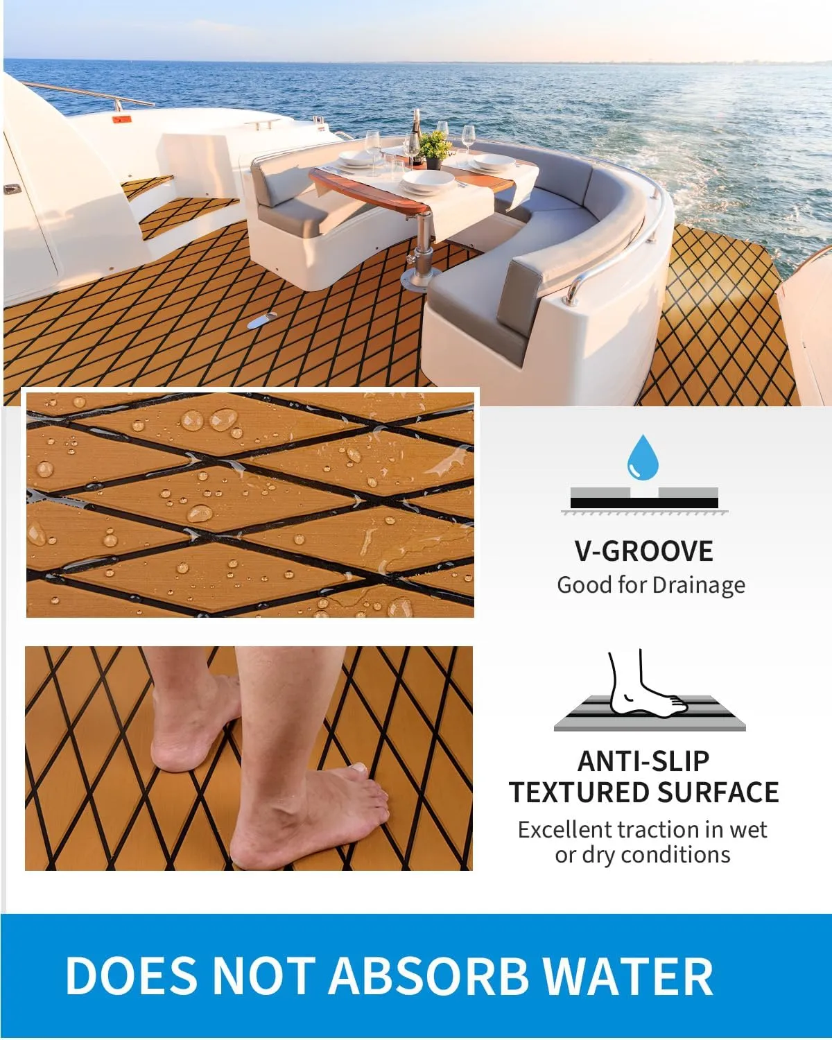 OCEANBROAD Self-Adhesive 96''x34.5''/44.5 Diamond Pattern Boat Flooring EVA Foam Marine Boat Decking Sheet Non-Slip Mat for Jon Motor Boats Yacht Helm Pad RV Floor
