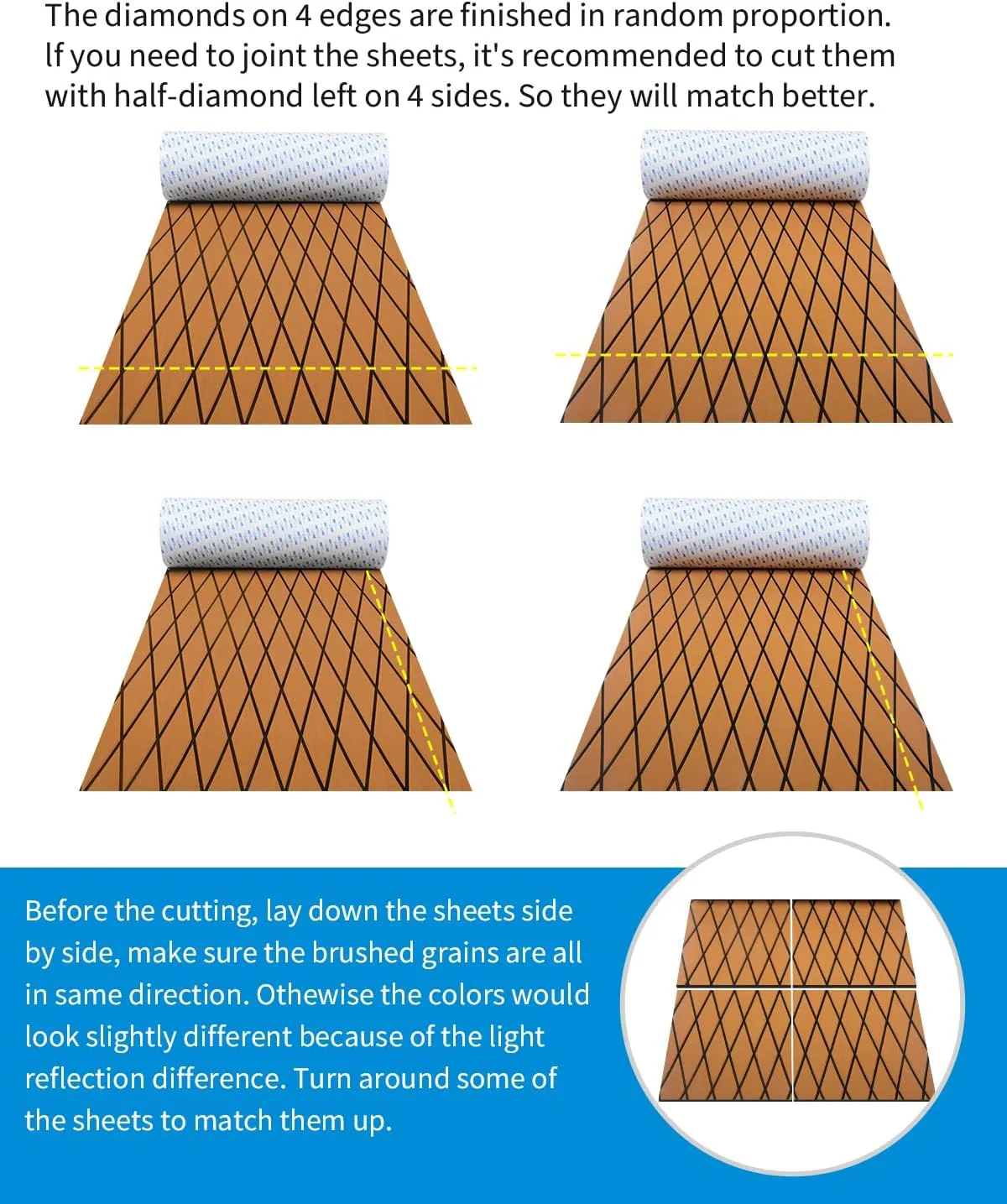 OCEANBROAD Self-Adhesive 96''x34.5''/44.5 Diamond Pattern Boat Flooring EVA Foam Marine Boat Decking Sheet Non-Slip Mat for Jon Motor Boats Yacht Helm Pad RV Floor