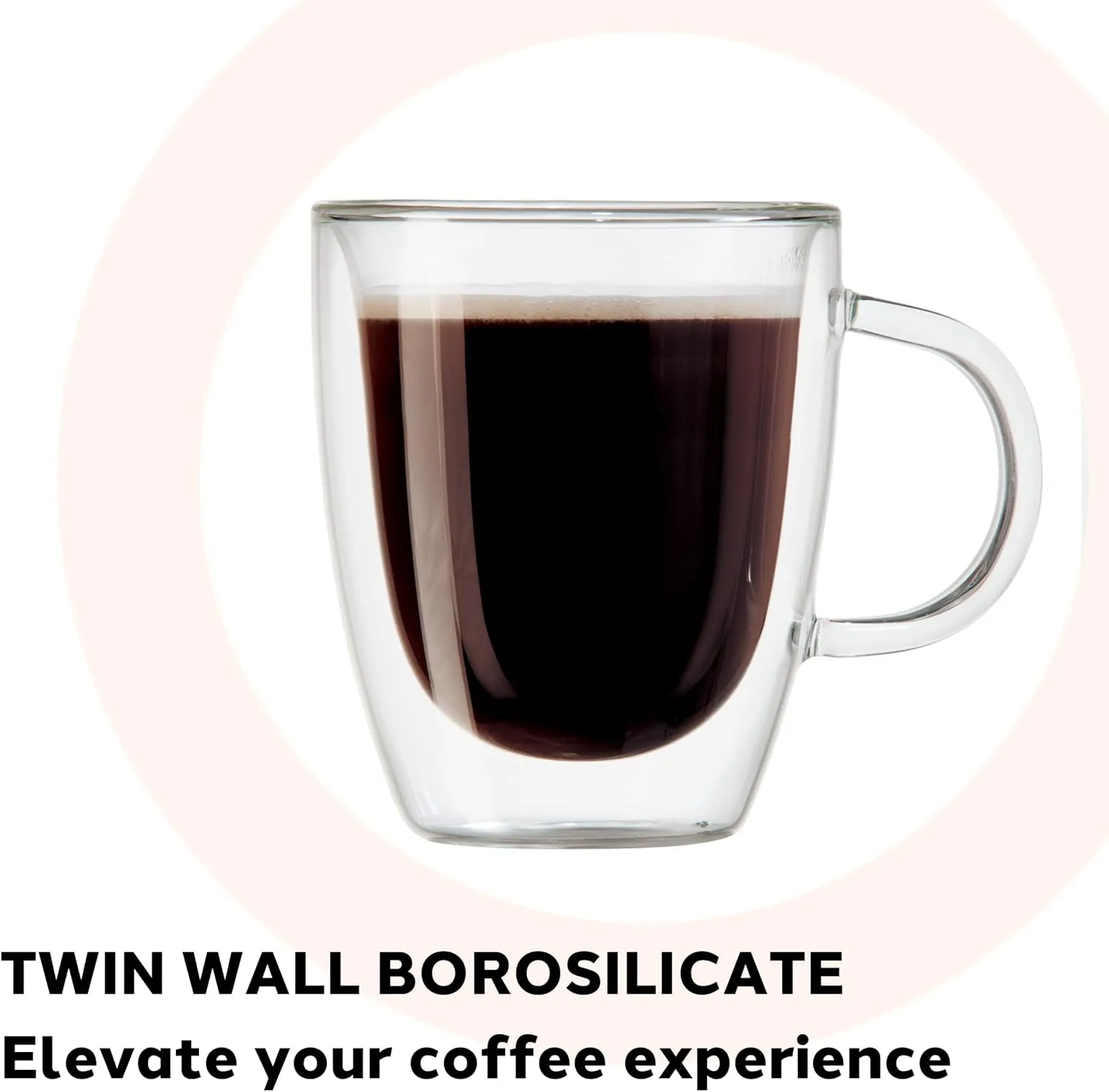 Oggi Set of 2 Double Wall Glass Coffee Cups - 16oz, Ultra Clear Borosilicate Glass Insulated Coffee Cup Set, Tea Cup Set, Cappuccino Cup Set, Latte Cup Set
