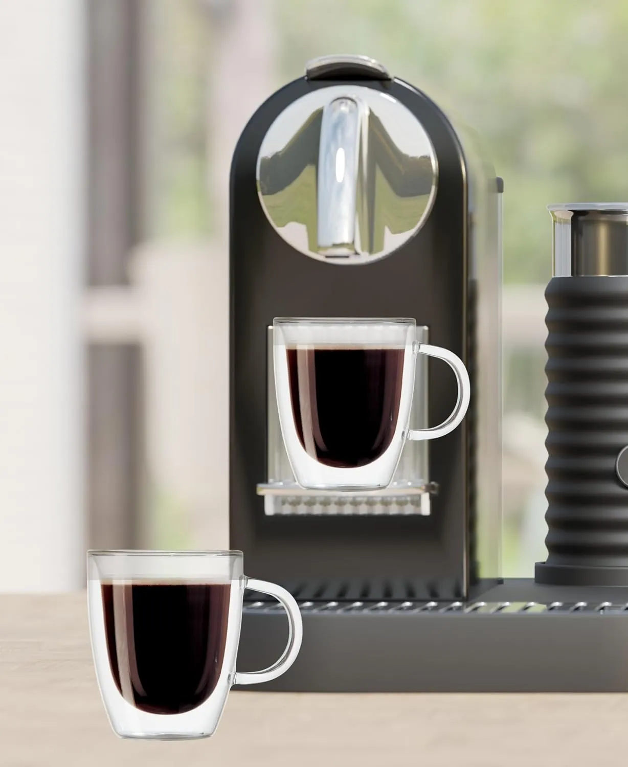 Oggi Set of 2 Double Wall Glass Coffee Cups - 16oz, Ultra Clear Borosilicate Glass Insulated Coffee Cup Set, Tea Cup Set, Cappuccino Cup Set, Latte Cup Set