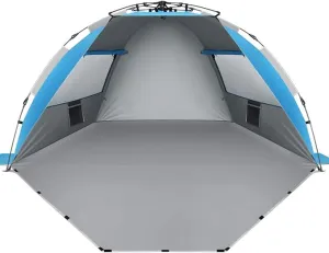 Oileus X-Large 4 Person Beach Tent Sun Shelter - Portable Sun Shade Instant Tent for Beach with Carrying Bag, Stakes, 6 Sand Pockets, Anti UV for Fishing Hiking Camping, Waterproof Windproof, Blue
