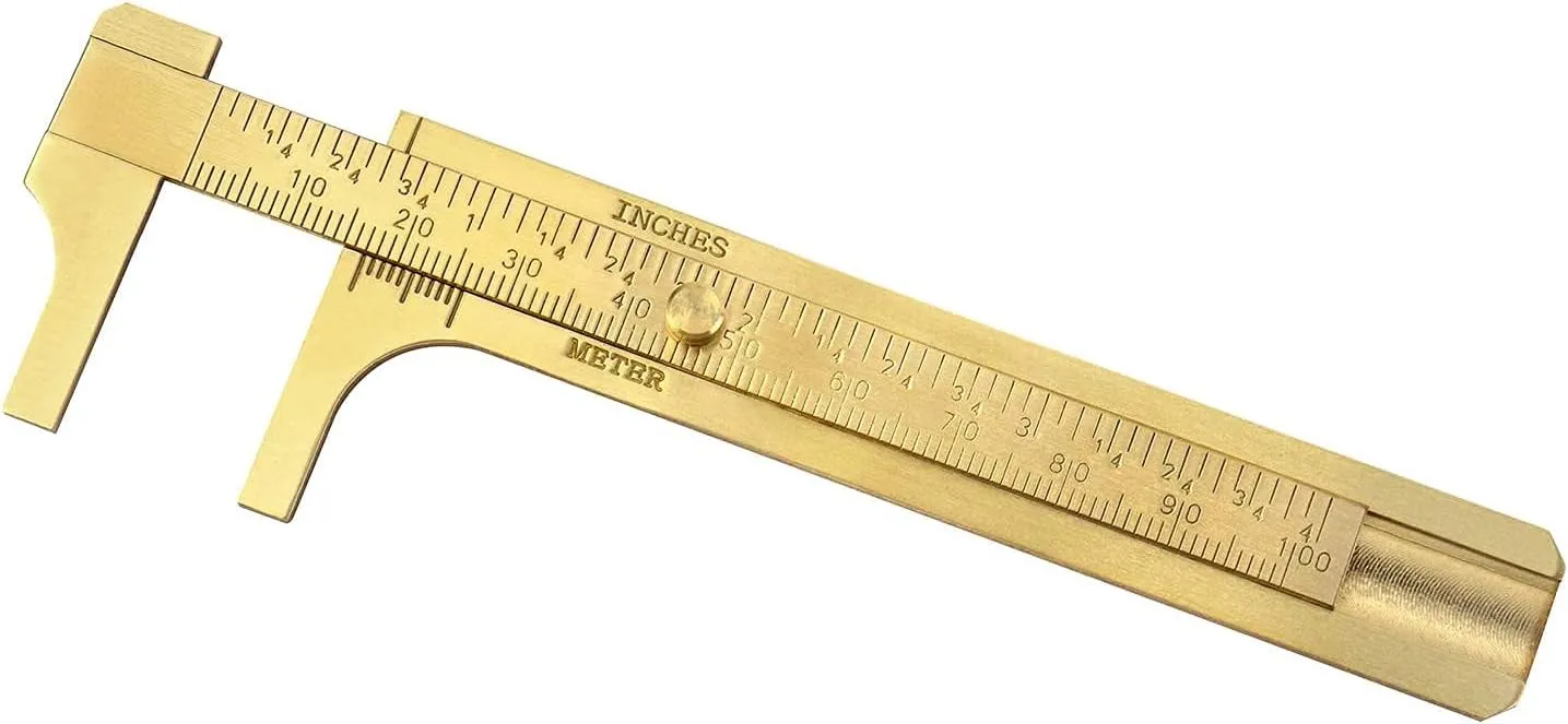 OMEX Retro Vernier Caliper Mini Brass Sliding Reproduction Pocket Caliper Metal Double Scale for Measuring Gemstones .With Case 100 mm /4"