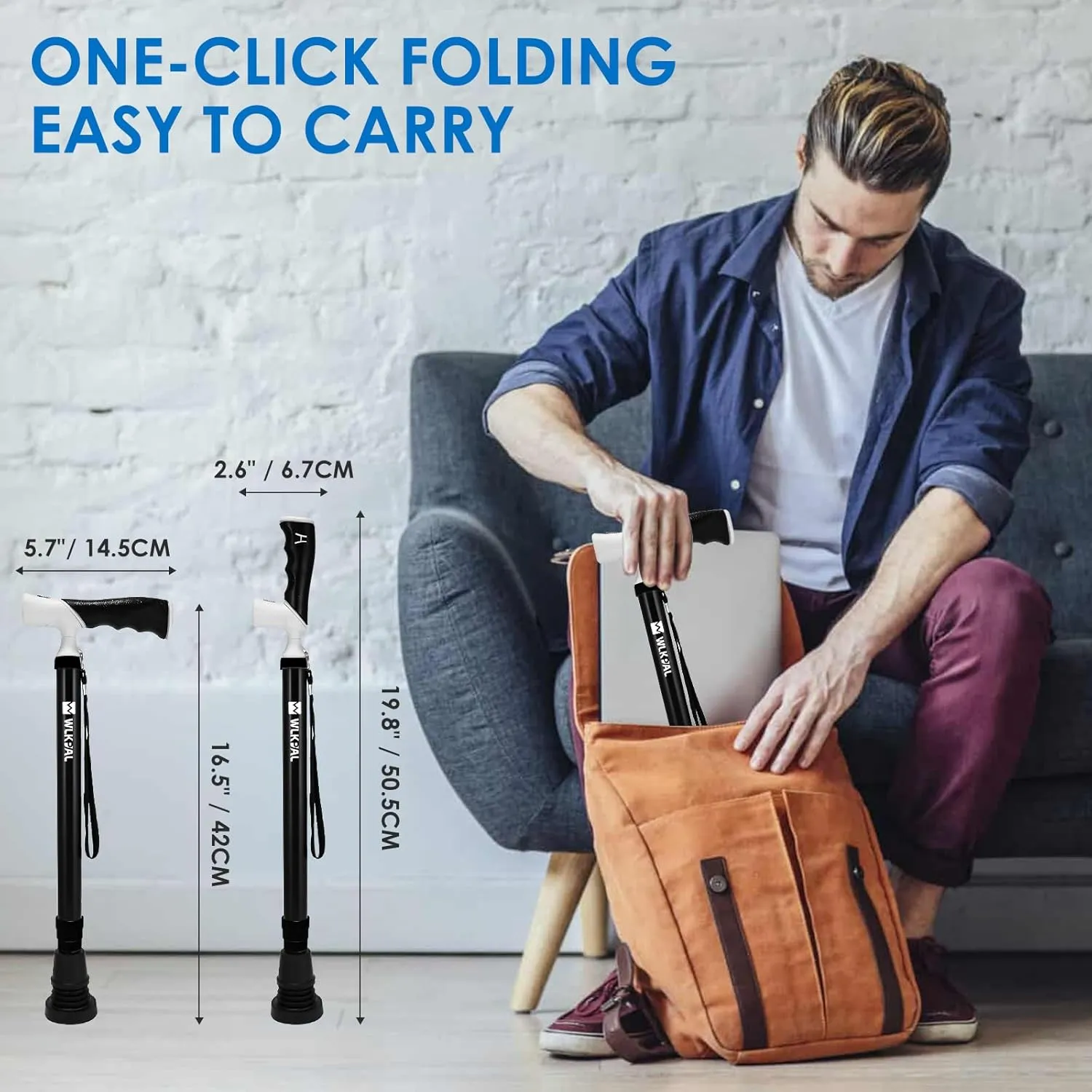One-Button MagicFold Walking Cane (Anchor Series) – Fold Manually Like an Umbrella | Compact, Lightweight & Travel-Friendly Folding Cane, Adjustable, All-Terrain Tips, Elegant Muted Tones