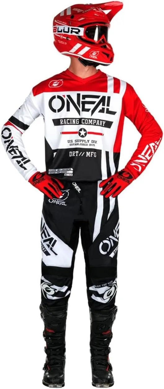 O'NEAL 2025 Element Warhawk Jersey Adult Motocross Offroad Gear Combo (Black/White/Red,Medium/32)