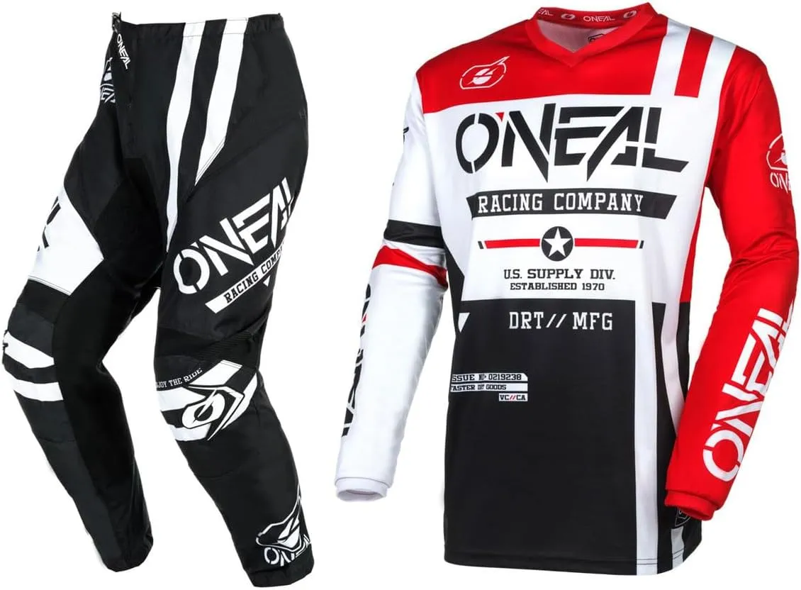 O'NEAL 2025 Element Warhawk Jersey Adult Motocross Offroad Gear Combo (Black/White/Red,Medium/32)