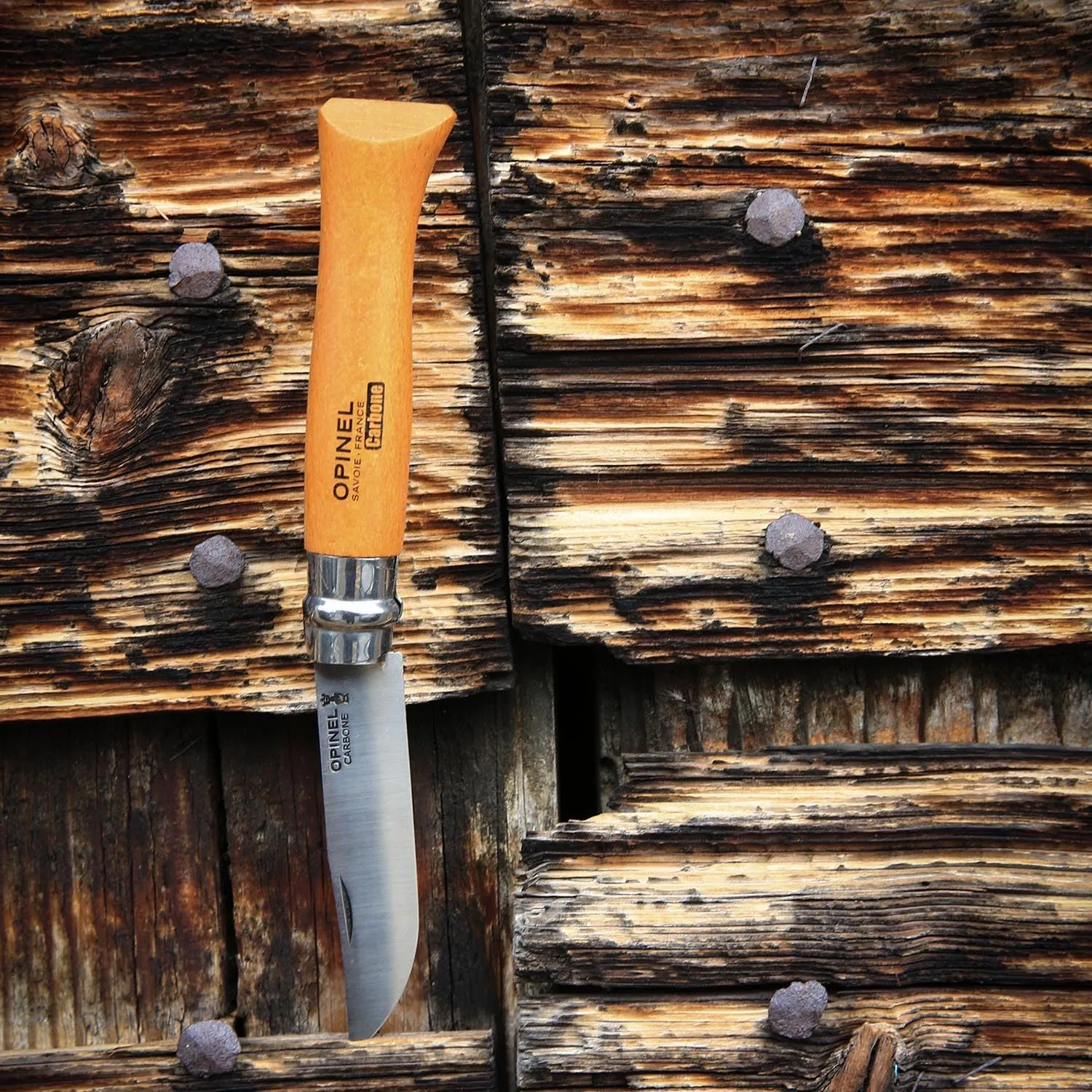 Opinel No.08 Carbon Steel Folding Pocket Knife with Beechwood Handle, Brown (2540089)
