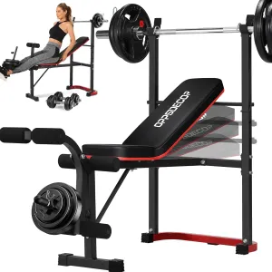 OPPSDECOR Standard Weight Bench with Leg Extension and Leg Curl, Adjustable Bench Press with Preacher Curl Pad, 660LBS Flat/Incline Workout Bench for Home Gym, Ideal for Teens