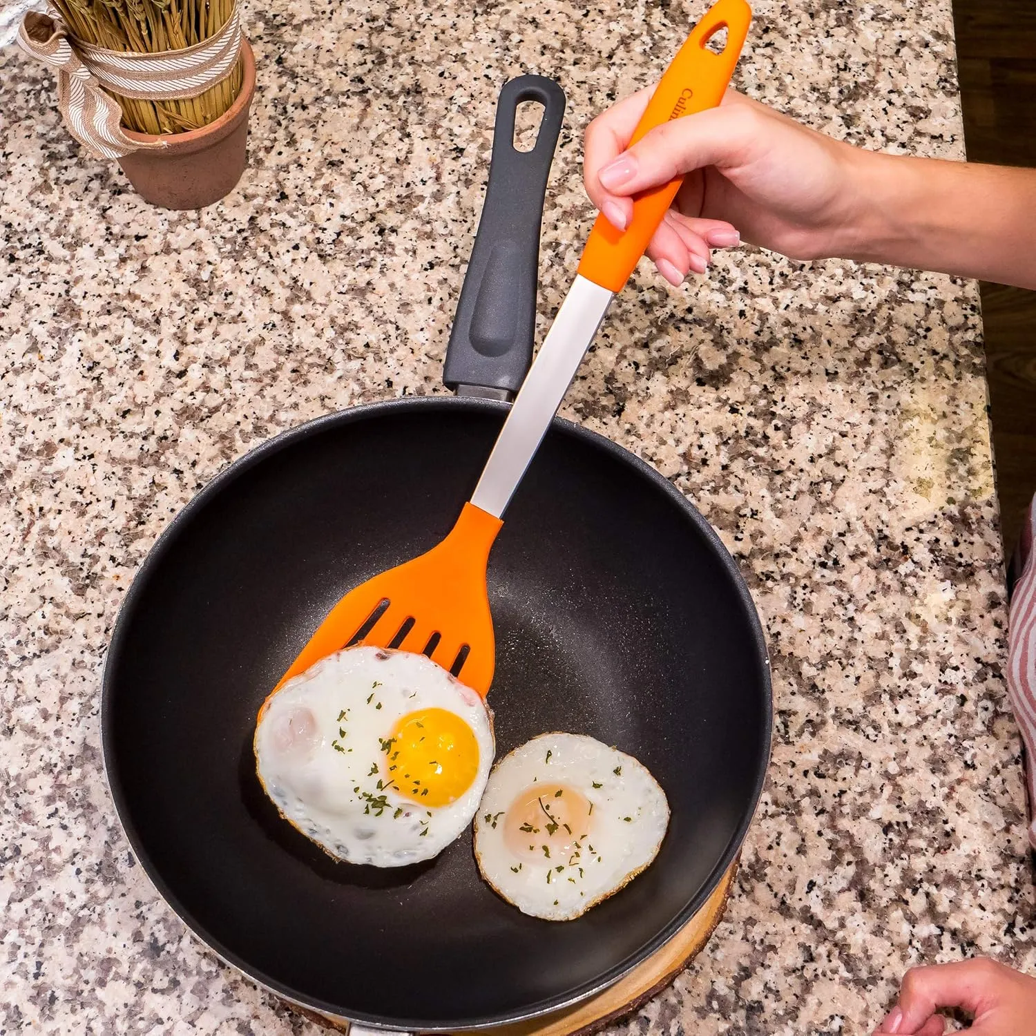 Orange Stainless Steel Spatula Set – Includes Slotted Spatula, Silicone Turner, Metal Spatula - Heat Resistant Silicone Turner Set – Metal Spatulas for Kitchen use, BBQ, Grill