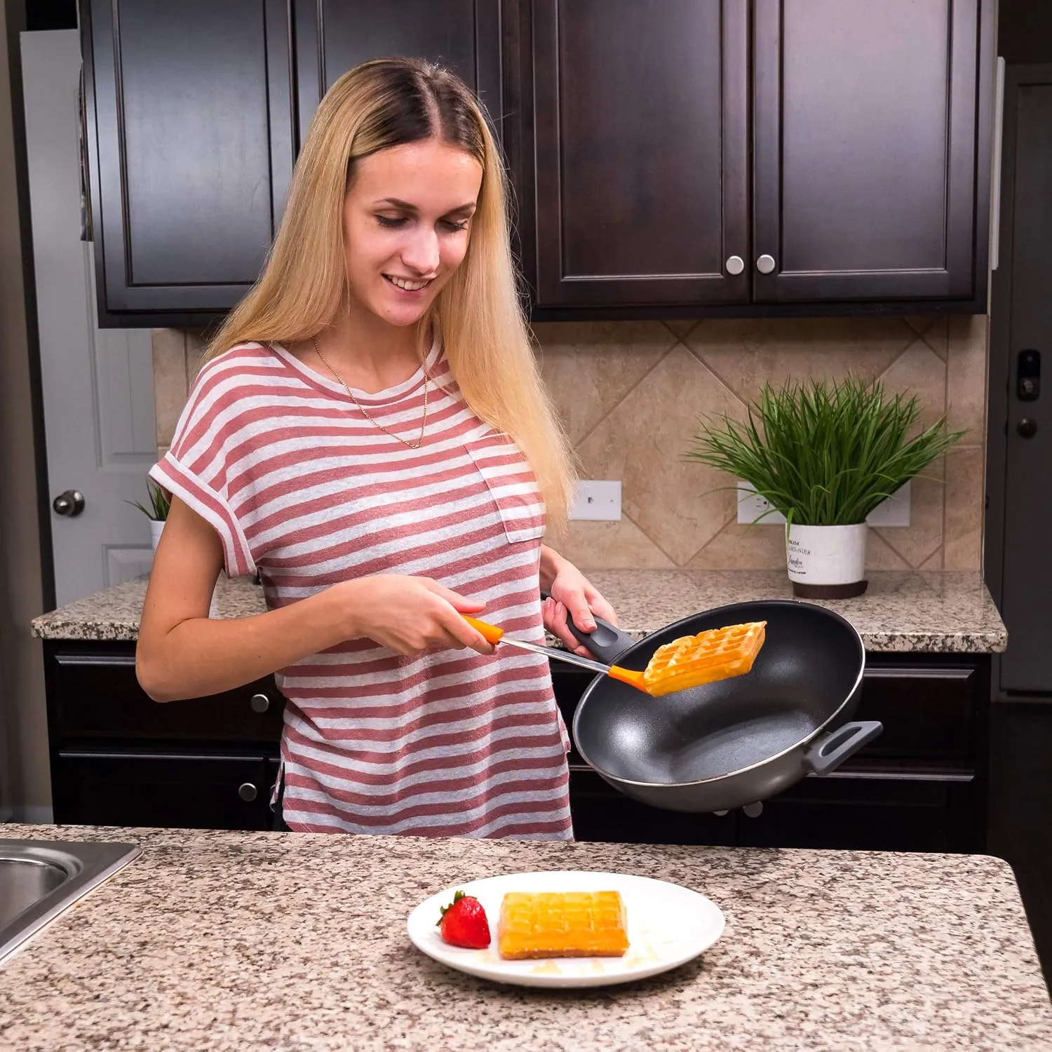 Orange Stainless Steel Spatula Set – Includes Slotted Spatula, Silicone Turner, Metal Spatula - Heat Resistant Silicone Turner Set – Metal Spatulas for Kitchen use, BBQ, Grill