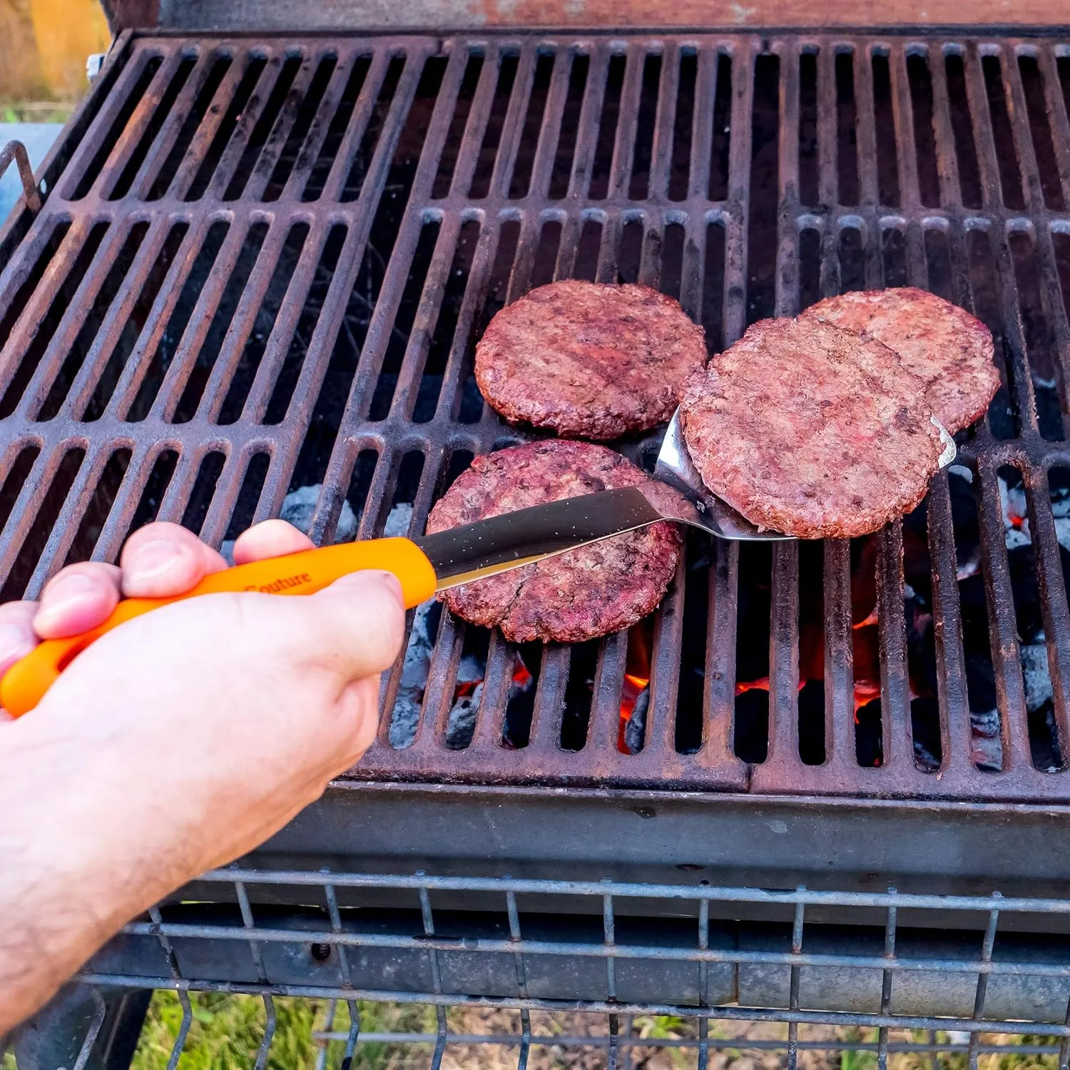 Orange Stainless Steel Spatula Set – Includes Slotted Spatula, Silicone Turner, Metal Spatula - Heat Resistant Silicone Turner Set – Metal Spatulas for Kitchen use, BBQ, Grill
