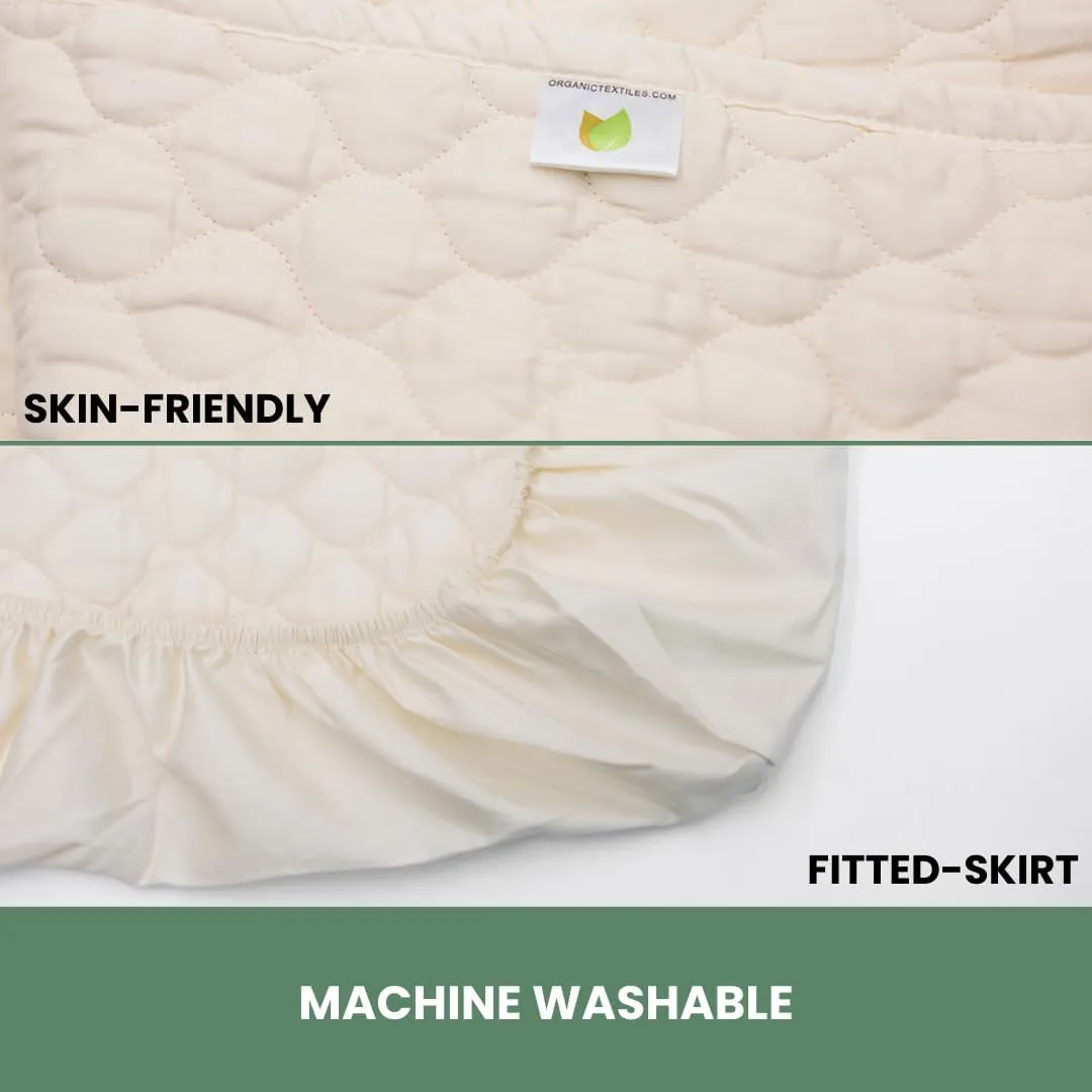 OrganicTextiles Organic Cotton Mattress Pad with 17” Fitted Bed Skirt Deep Pocket (Full Size), GOTS Certified, Soft Silky Feel, Luxurious Quilted Design, Machine Washable, All Season, Skin Sensitive