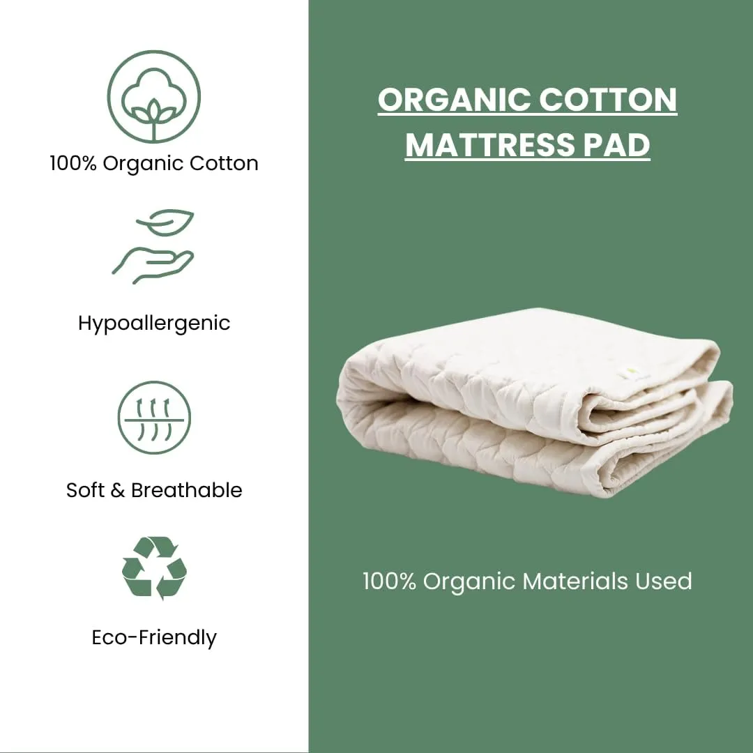 OrganicTextiles Organic Cotton Mattress Pad with 17” Fitted Bed Skirt Deep Pocket (Full Size), GOTS Certified, Soft Silky Feel, Luxurious Quilted Design, Machine Washable, All Season, Skin Sensitive