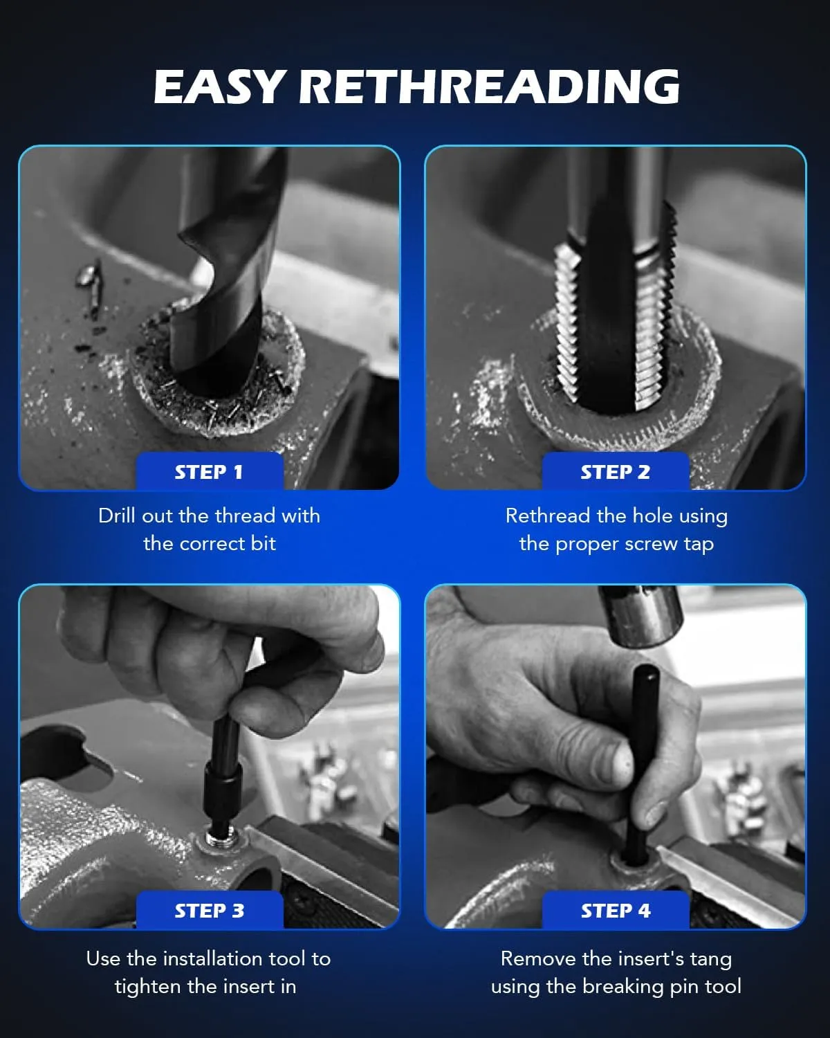 Orion Motor Tech Thread Repair Kit, Metric Helicoil Repair Kit with HSS Drill Bits Thread Inserts Taps Breakoff Installation Tools, Portable Rethreading Tool Kit in M5 M6 M8 M10 M12 Sizes