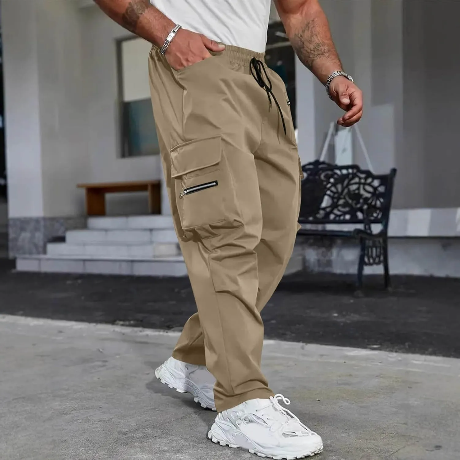 Outdoor Cargo Pants for Men 2025 Lightweight Baggy Street Hiking Pants with Multi-Pockets Oversized Twill Trousers