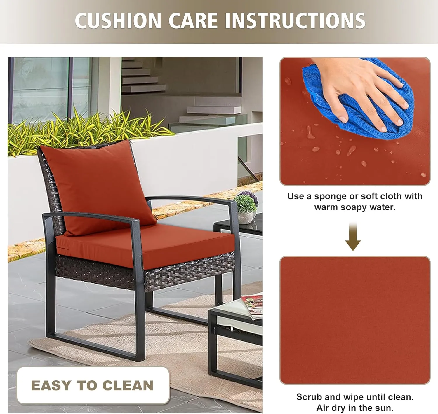 Outdoor Cushions for Patio Furniture, Waterproof Outdoor Chair Cushion w/Fade-Resistant, Removable & Machine-Washable Cover, 22x22 Inch, Deep Seat Sofa/Couch Pad Replacement – Set of 2, Rust