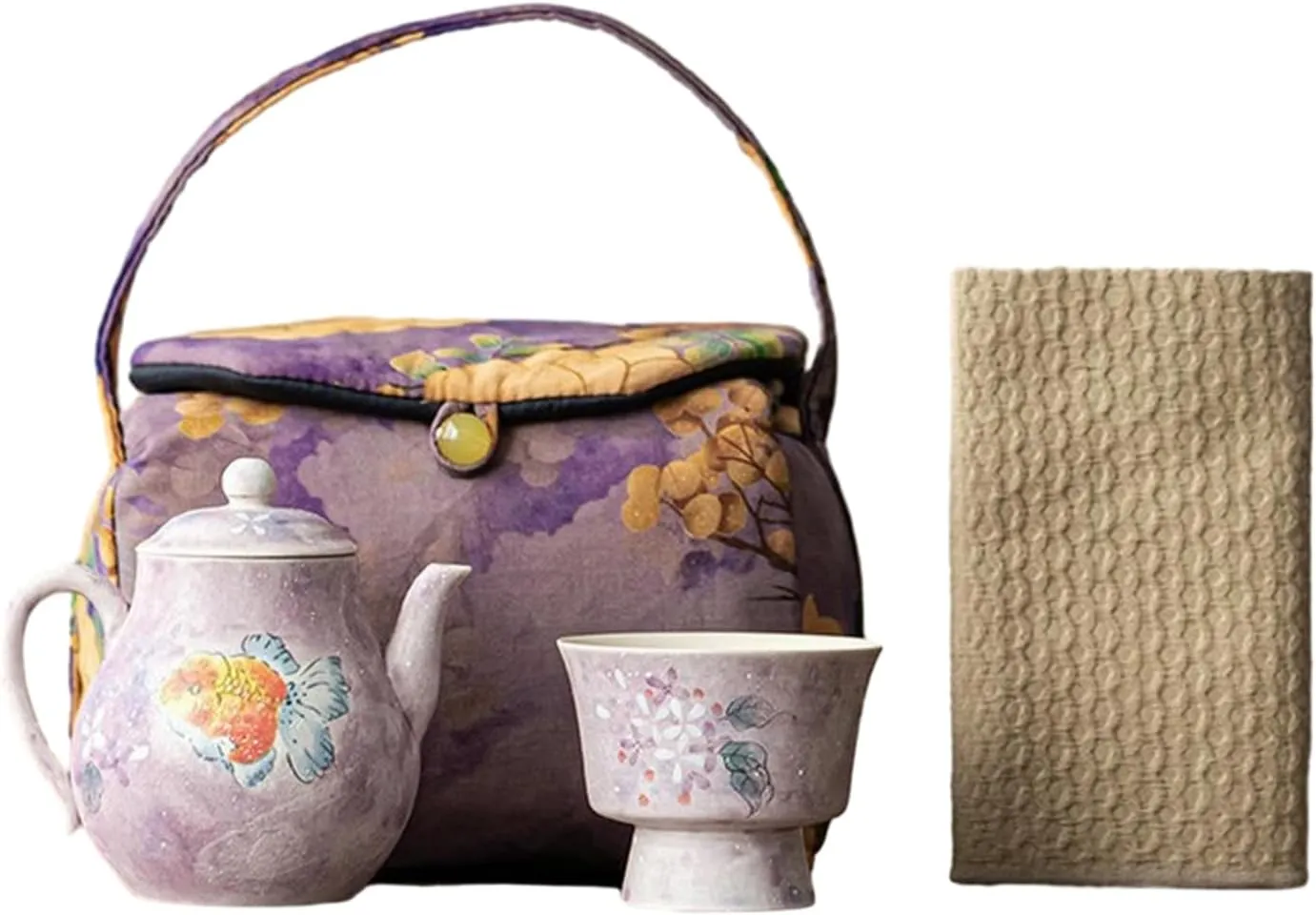 Outdoor travel handbag tea art set - Siyuan pot [Luoxi tea cup] storage bag
