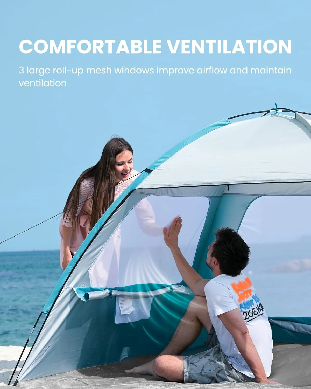 OutdoorMaster Beach Tent for 3/4 Person - Easy Setup Sun Shade Shelter, Portable Beach Shade Sun Canopy with UPF 50  UV Protection, Removable Skylight Family Size