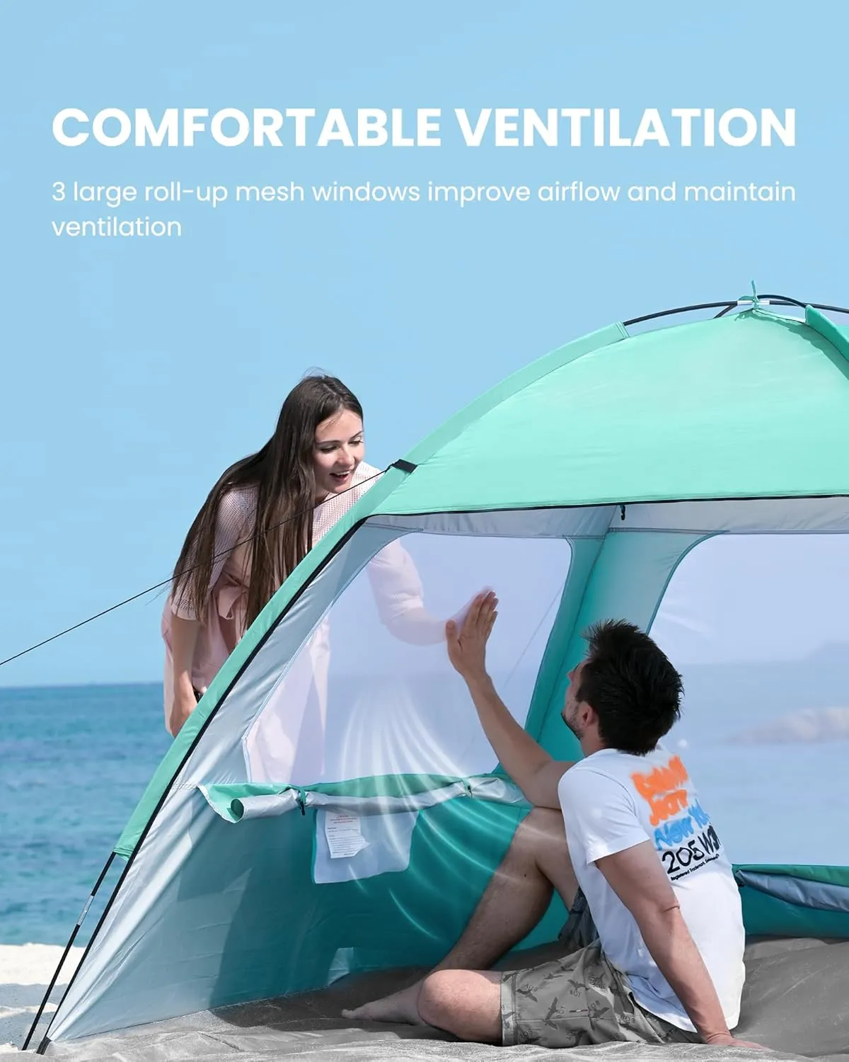 OutdoorMaster Beach Tent for 3/4 Person - Easy Setup Sun Shade Shelter, Portable Beach Shade Sun Canopy with UPF 50  UV Protection, Removable Skylight Family Size