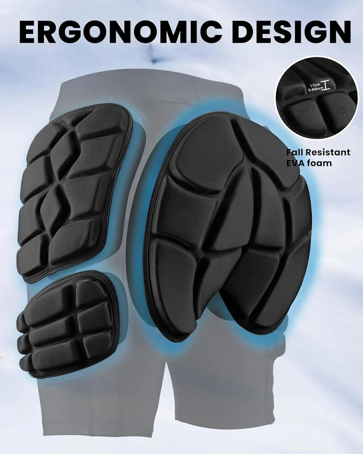 OutdoorMaster Snowboard Butt Pad - 3D Protection Impact Shorts With Thick EVA Pads for Snowboarding, Skating and Skiing - Tailbone Protection - 3 Sizes