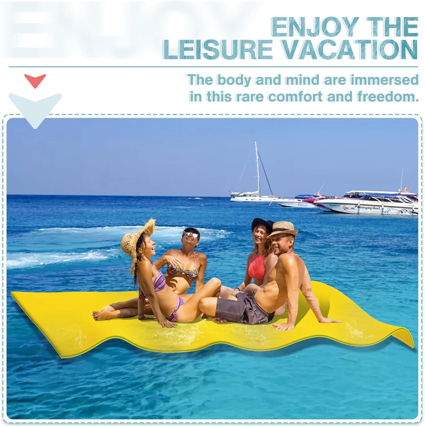 Outroad Floating Water Pad Mat, 3 Layers XPE Foam 9/12/18 Ft Lily Pad for Beach, Ocean, Lake, Roll-Up Floating Island for Water Recreation and Relaxing, Yellow and Blue