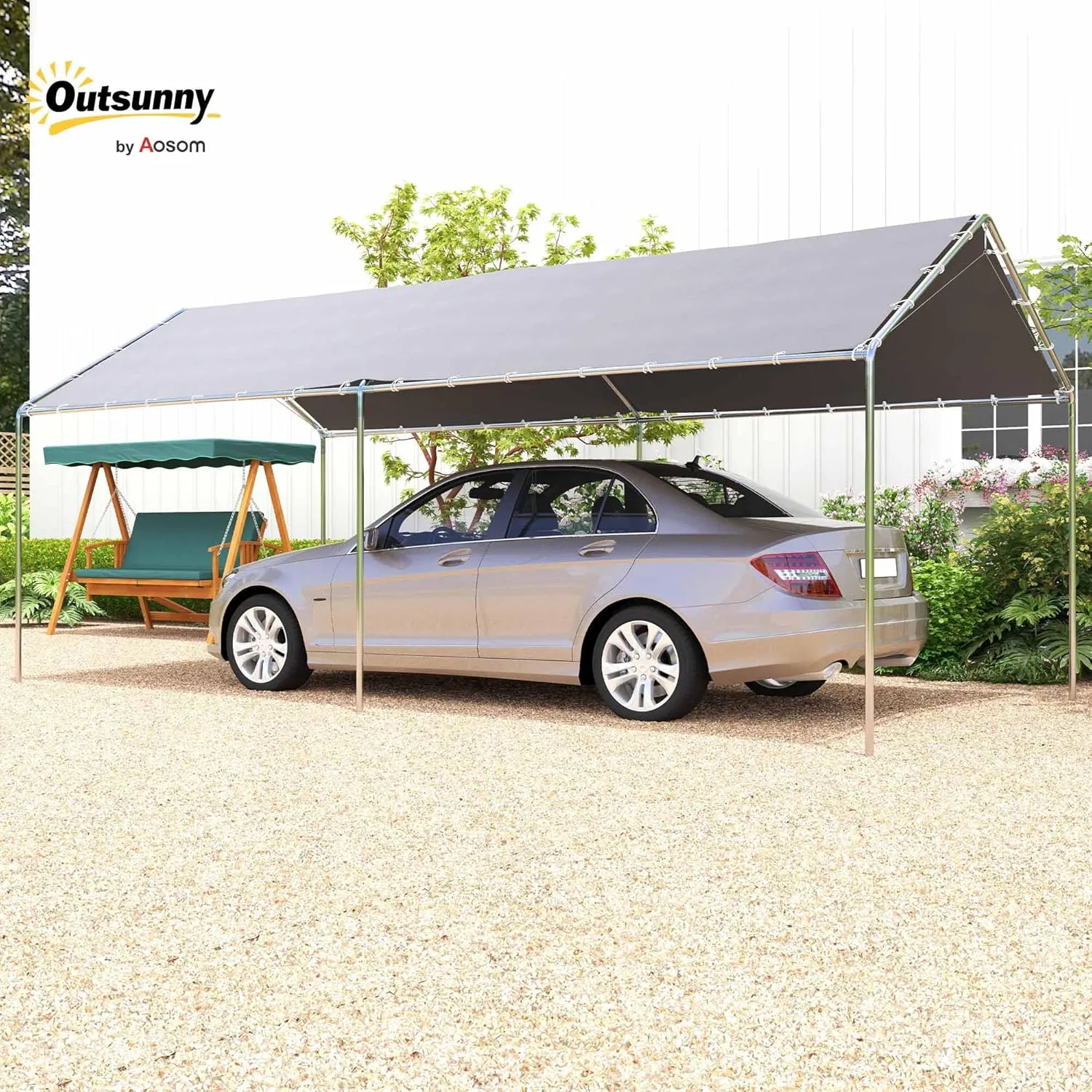 Outsunny 10'x20' Carport Heavy Duty Galvanized Car Canopy with Included Anchor Kit, 3 Reinforced Steel Cables, Grey