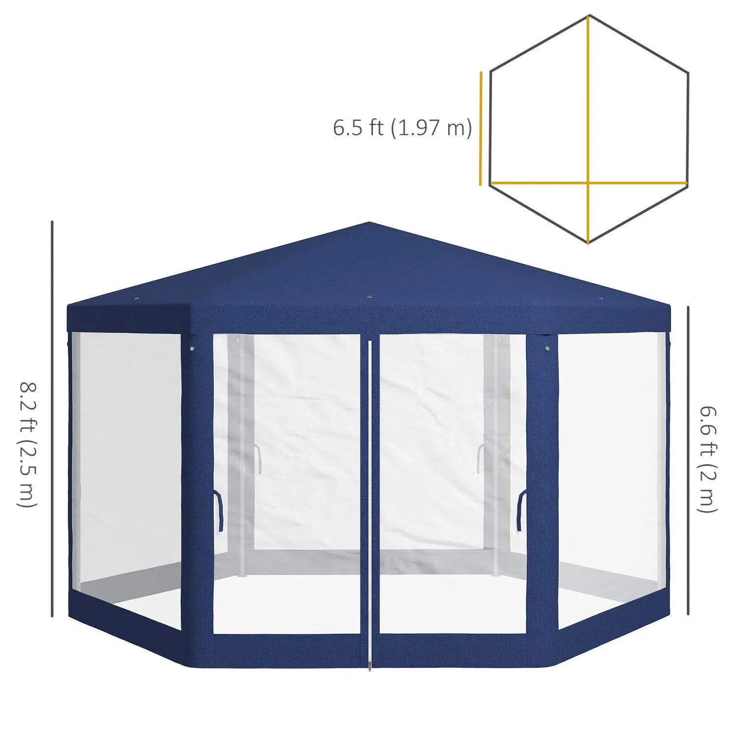 Outsunny Hexagon Party Tent, Patio Gazebo With Netting Mesh, Blue