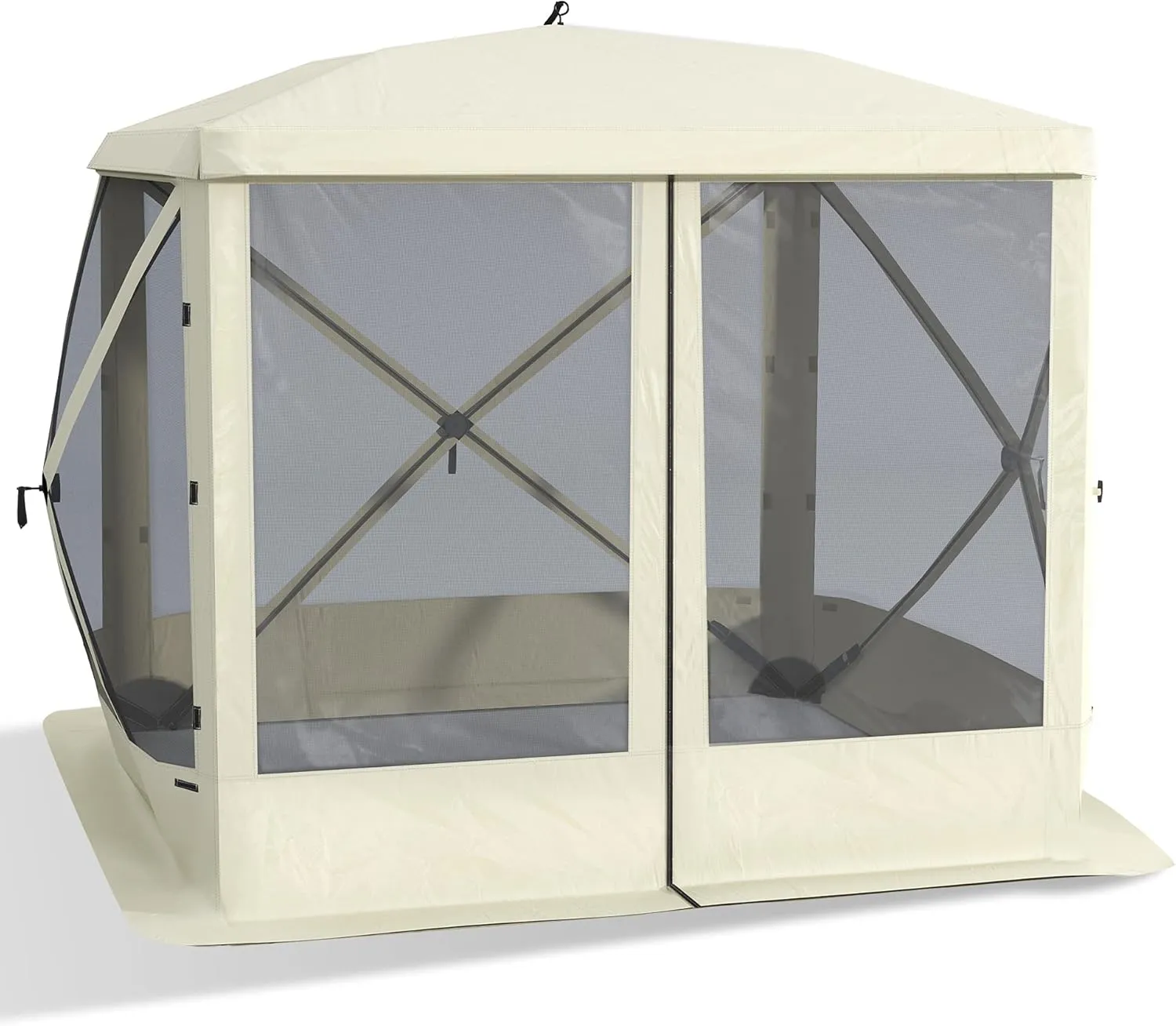 Outsunny Pop Up Camping Canopy Gazebo Screen Shelter Tent with Single Person Easy Set-Up, Ventilating Mesh, Portable Carry Bag for Outdoor Camping Party Event, 7x7FT, Beige