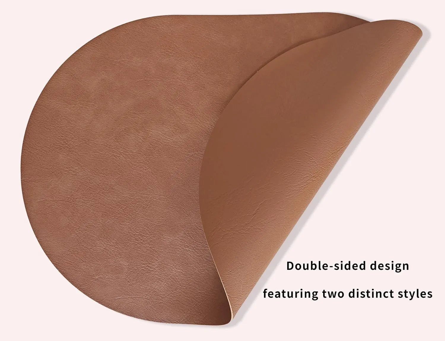 Oval Leather Placemats Set of 6 Washable,Heat Resistant Table Mats for Dining Table, Durable and Easy to Clean for Daily Use (Walnut)