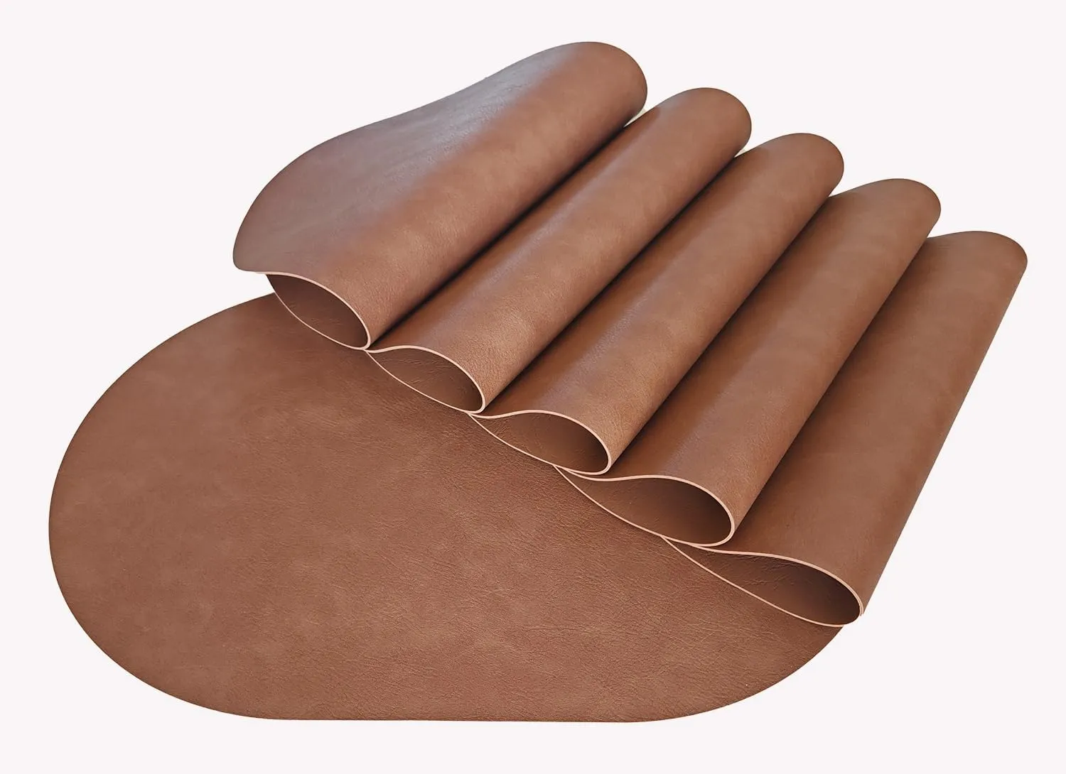 Oval Leather Placemats Set of 6 Washable,Heat Resistant Table Mats for Dining Table, Durable and Easy to Clean for Daily Use (Walnut)
