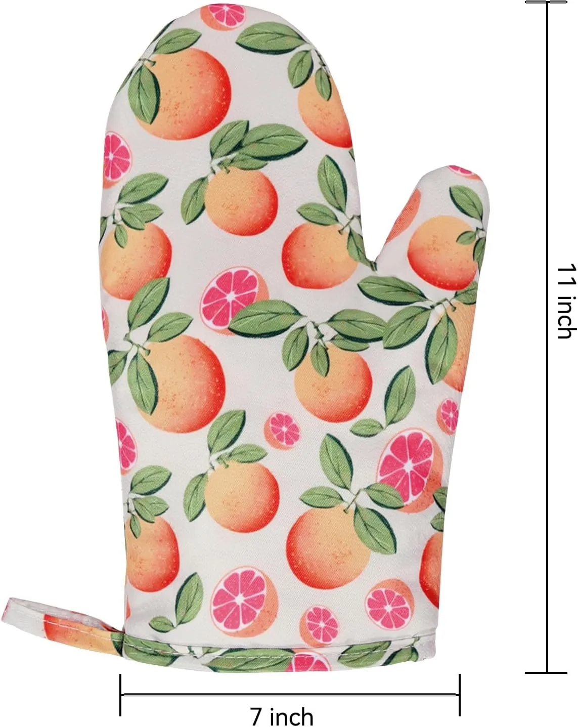 Oven Mitts Non-Slip Silicone Oven Mitts with Hanging Loop, Grapefruit Cute Heat Resistant Kitchen Mitts for Oven with Soft Quilted Liner for Cooking, 7 X11 in, 2 Piece