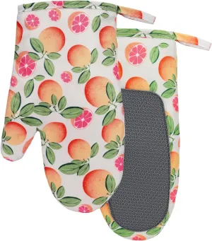Oven Mitts Non-Slip Silicone Oven Mitts with Hanging Loop, Grapefruit Cute Heat Resistant Kitchen Mitts for Oven with Soft Quilted Liner for Cooking, 7 X11 in, 2 Piece