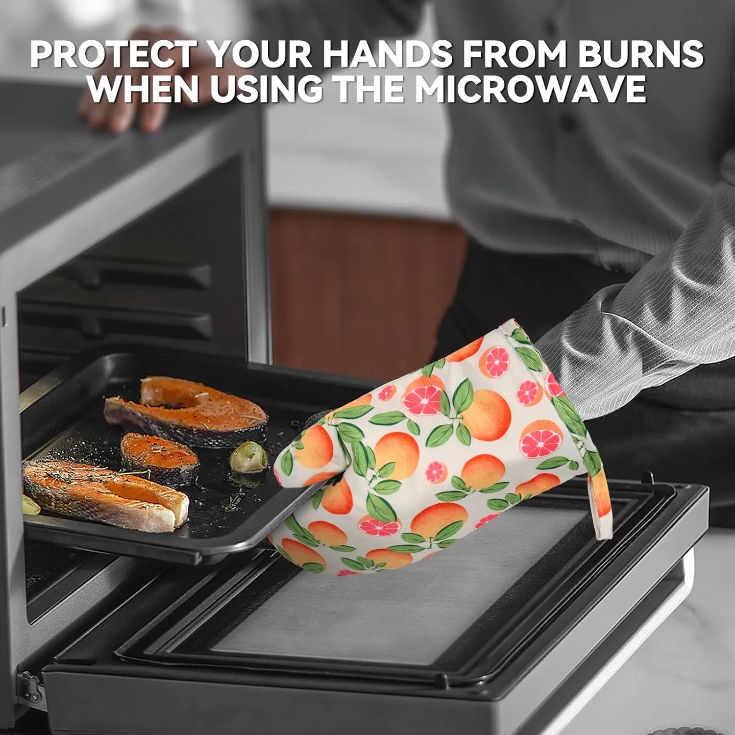 Oven Mitts Non-Slip Silicone Oven Mitts with Hanging Loop, Grapefruit Cute Heat Resistant Kitchen Mitts for Oven with Soft Quilted Liner for Cooking, 7 X11 in, 2 Piece