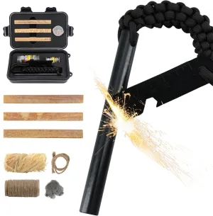 Oversized Survival Ferrocerium, Drilled Flint Fire Starter, 550 Paracord Handle, 25,000  Sparks with EVA Case
