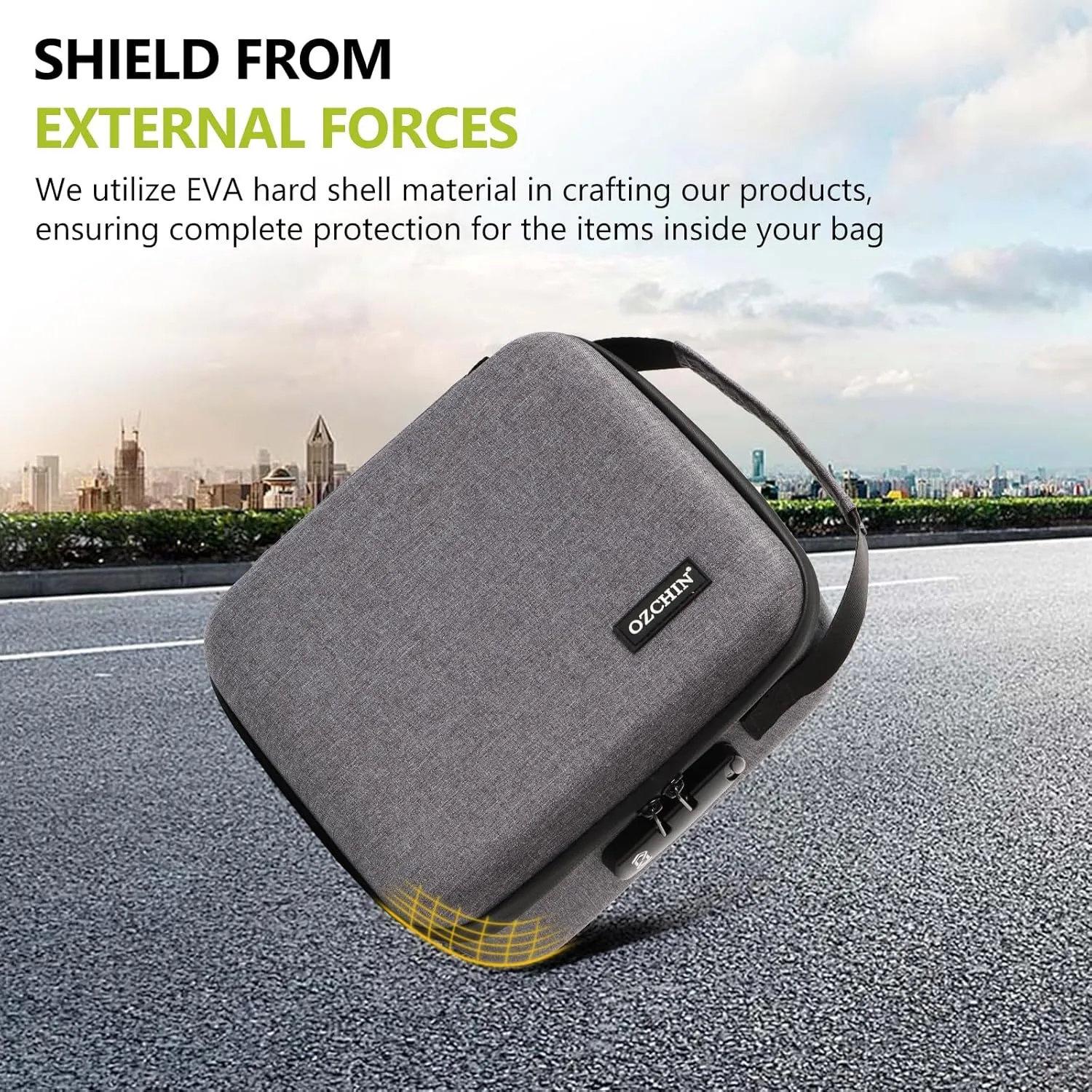 OZCHIN Smell Proof Portable Protection Hard EVA Bag With Combination Lock Bag Storage Case Container Travel Protective Carrying Storage Bag, Great Gifts For Men Or Women (Grey) 8.66" x 9.45" x 4.33"