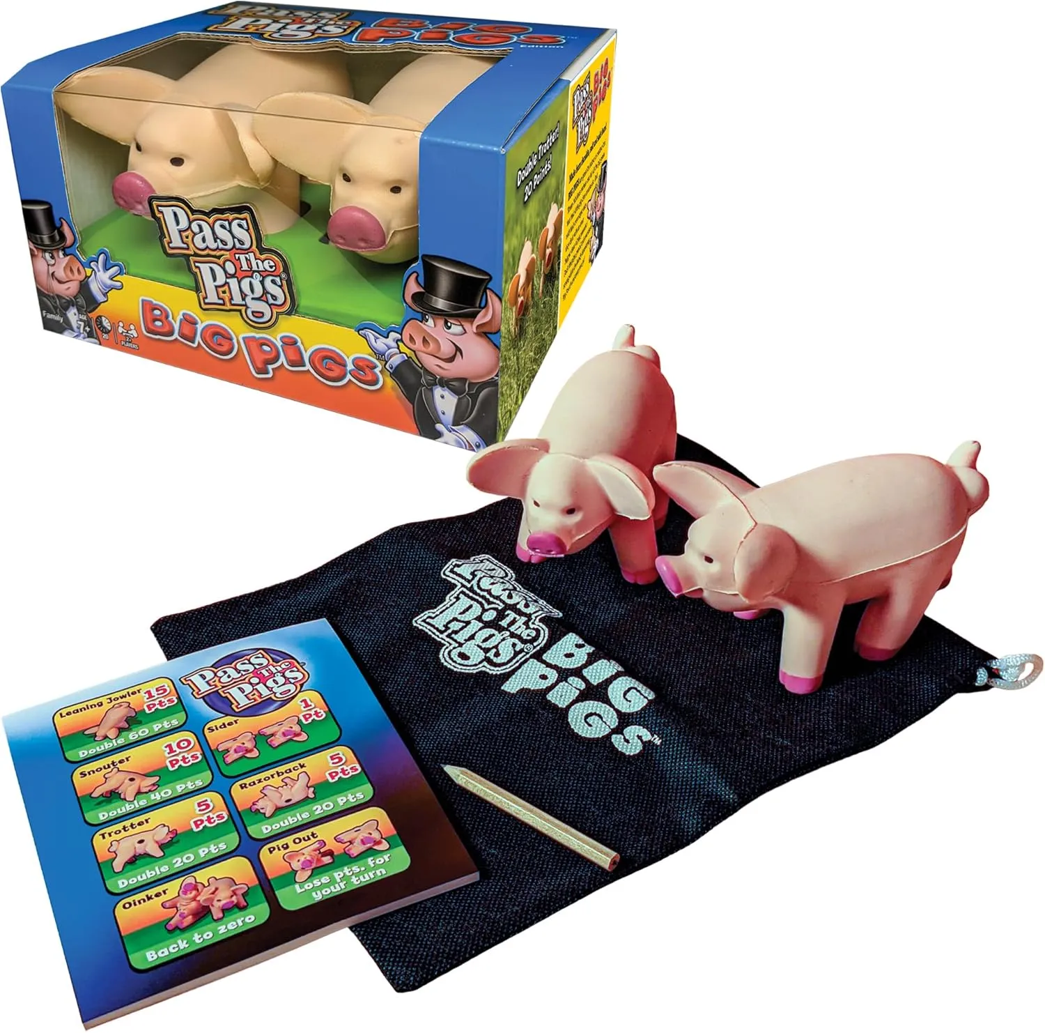 Pass The Pigs Big Pigs by Winning Moves Games USA, Hysterical Pig-Dice Rolling Game with Oversized Foam Pigs for 2 to 4 Players, Ages 8  