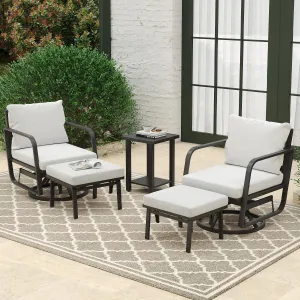 Patio Glider Swivel Rocker Sets: 5Pieces Aluminum Alloy Ensemble with 360° Swivel Rocking Glider Chairs, Rust-Resistant Frame Gray Cushions -Perfect for Decoration (2 Glider chairs& 2Ottomans 1Table)