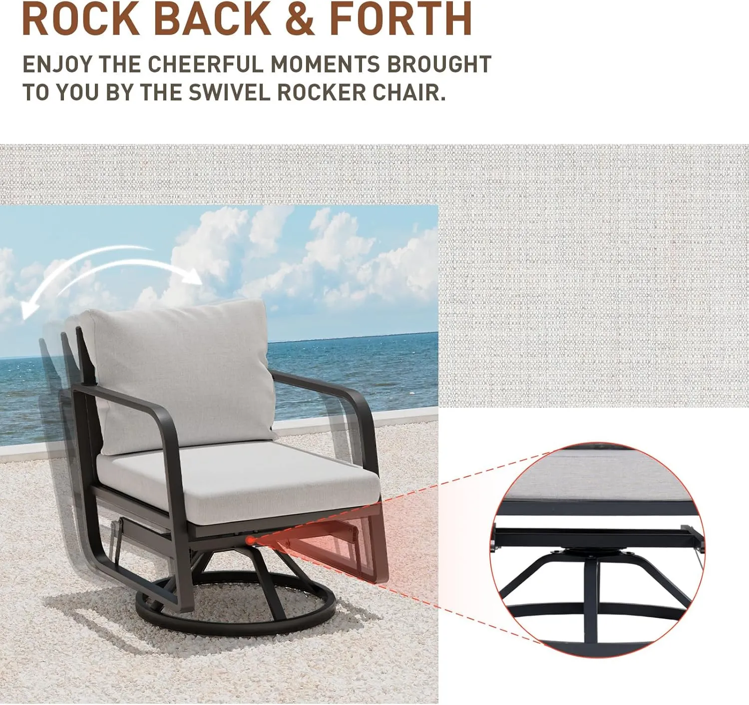 Patio Glider Swivel Rocker Sets: 5Pieces Aluminum Alloy Ensemble with 360° Swivel Rocking Glider Chairs, Rust-Resistant Frame Gray Cushions -Perfect for Decoration (2 Glider chairs& 2Ottomans 1Table)
