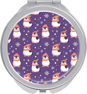 Penguin Snowflake Purple Polka Dot Travel Makeup Mirror 2-Sided 1x 2X Magnification Portable Mini Mirror for Handbag Purse Pocket