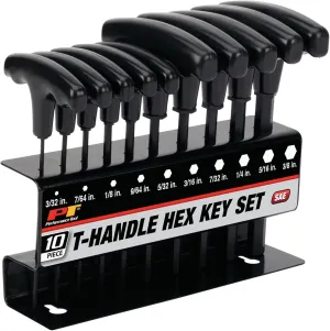 Performance Tool W80274 10-Piece SAE T-Handle Allen Wrench Set, Long Arm Hex Key Wrench Set