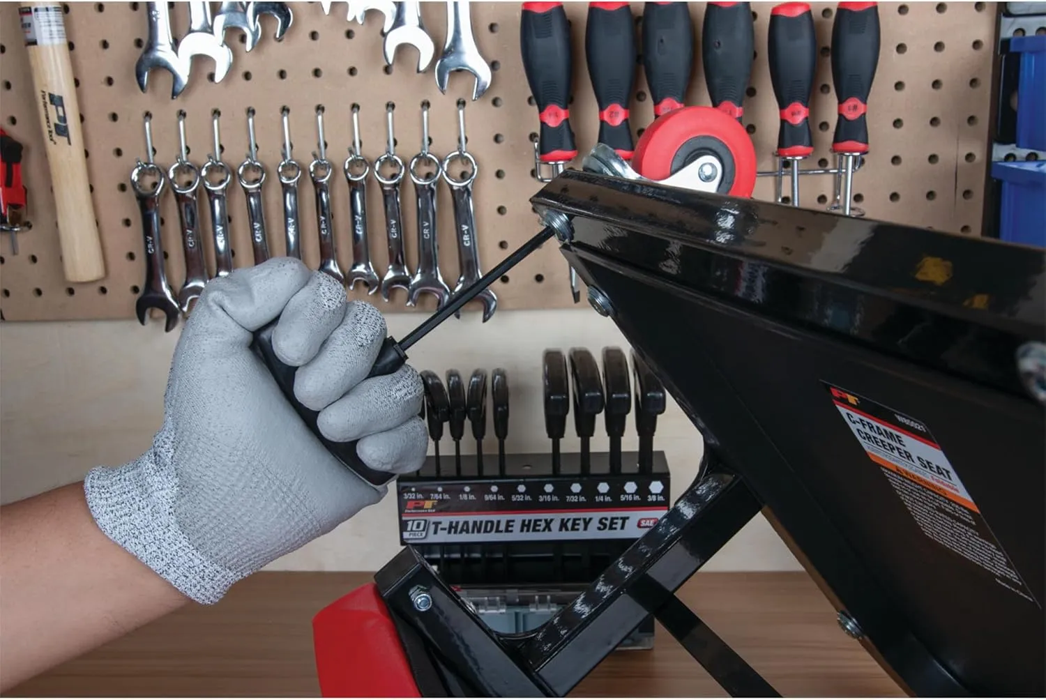 Performance Tool W80274 10-Piece SAE T-Handle Allen Wrench Set, Long Arm Hex Key Wrench Set