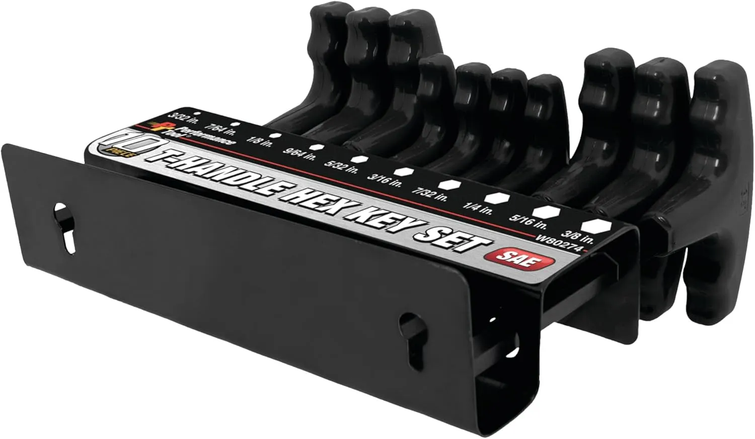 Performance Tool W80274 10-Piece SAE T-Handle Allen Wrench Set, Long Arm Hex Key Wrench Set
