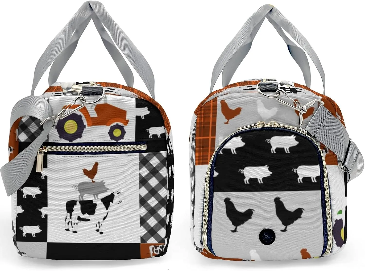 Personalized Farm Cow Rooster Car Orange Custom Multi-functional Travel Bag, Unisex Portable Duffel Bag, Short Distance Travel Assistant